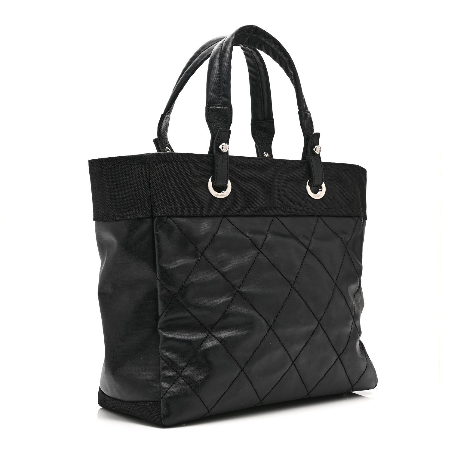Chanel Coated Canvas Quilted Large Paris Biarritz Tote Black 3 of 10
