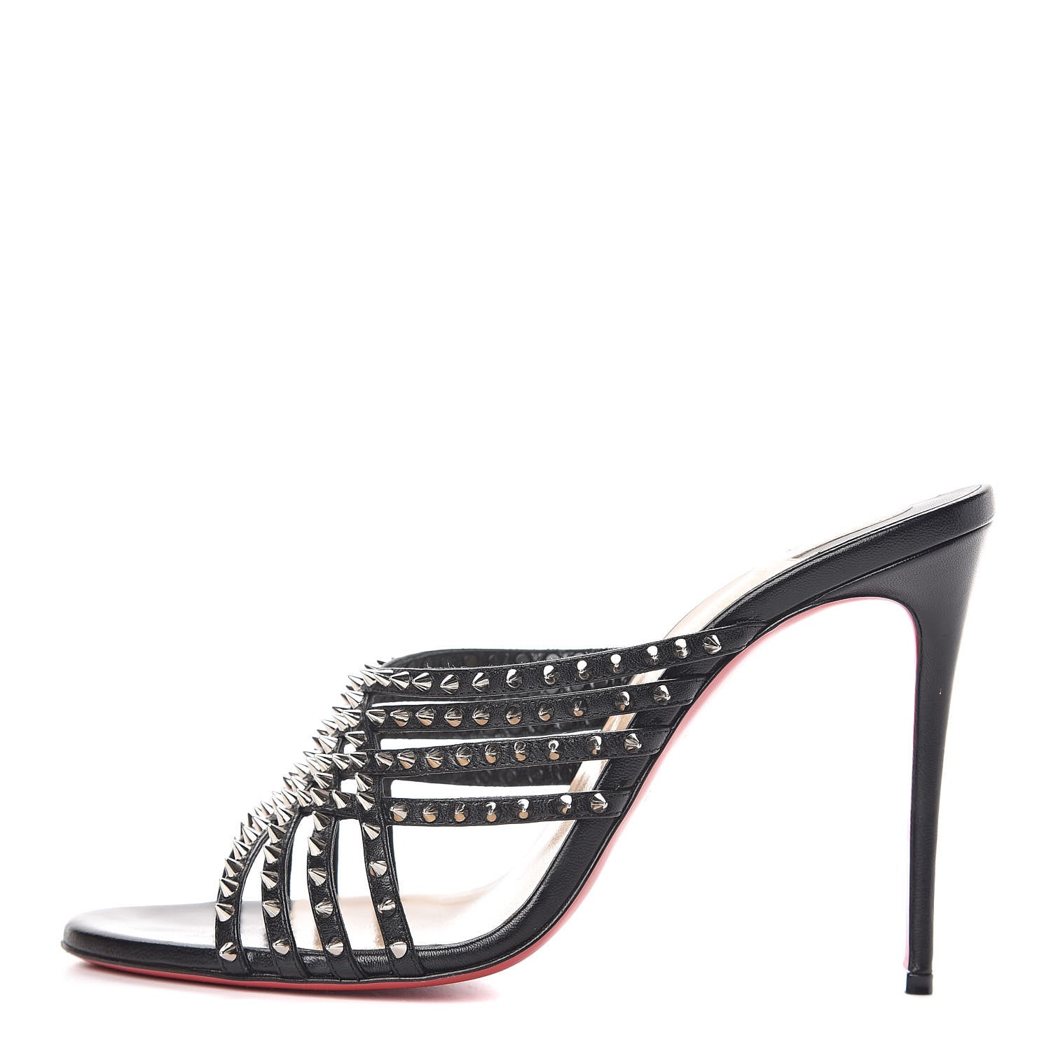 Christian Louboutin Kid Studded Marthaspike 100 Slide Sandals 40 Black Silver 1 of 11