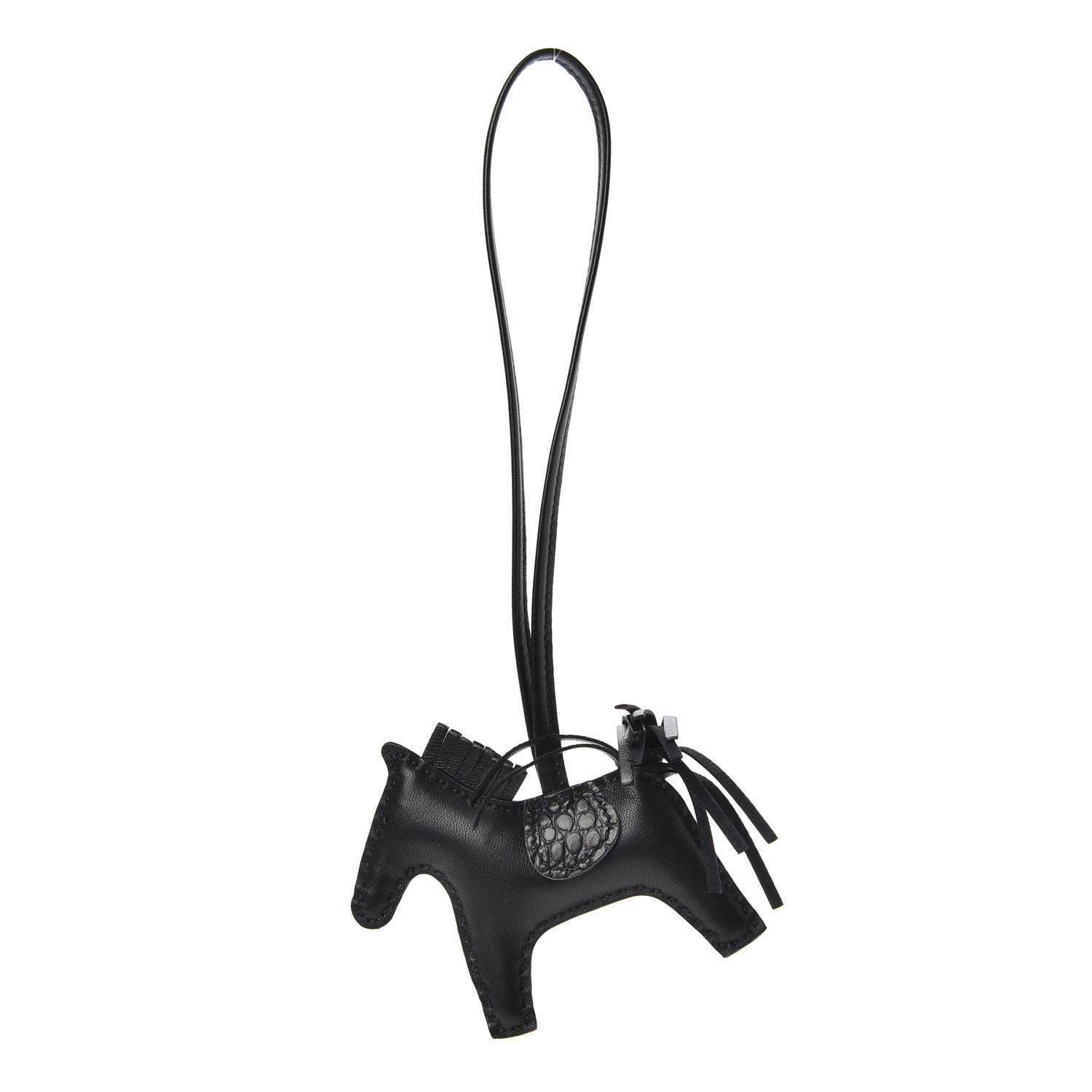 Hermes Milo Lambskin Matte Alligator Touch Grigri Rodeo Horse Bag Charm PM So Black 1 of 3