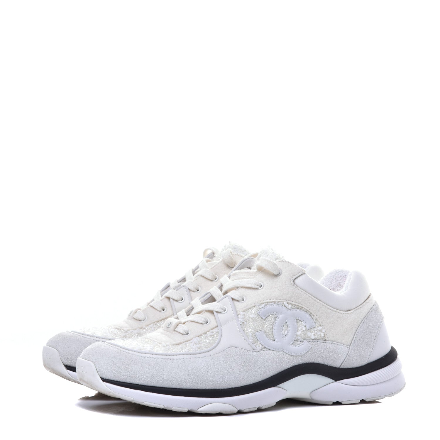 Chanel Tweed Suede Mens CC Sneakers 45 White 3 of 9