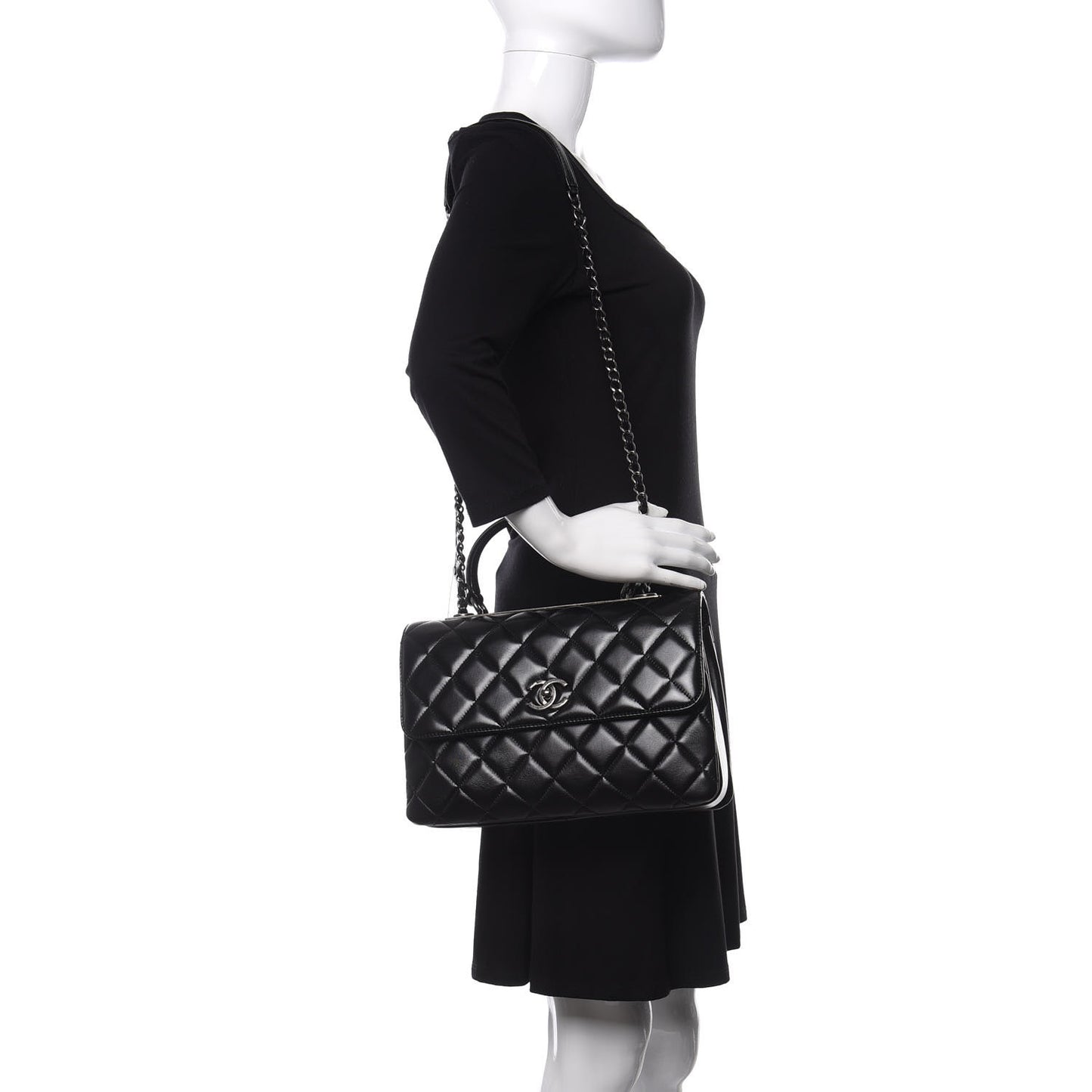 Lambskin Quilted Medium Trendy CC Flap Dual Handle Bag Black