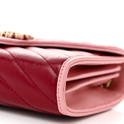 Gucci Azalea Calfskin Enamel Matelasse Diagonal Torchon GG Marmont Chain Wallet New Cherry Red Wild Rose 10 of 10