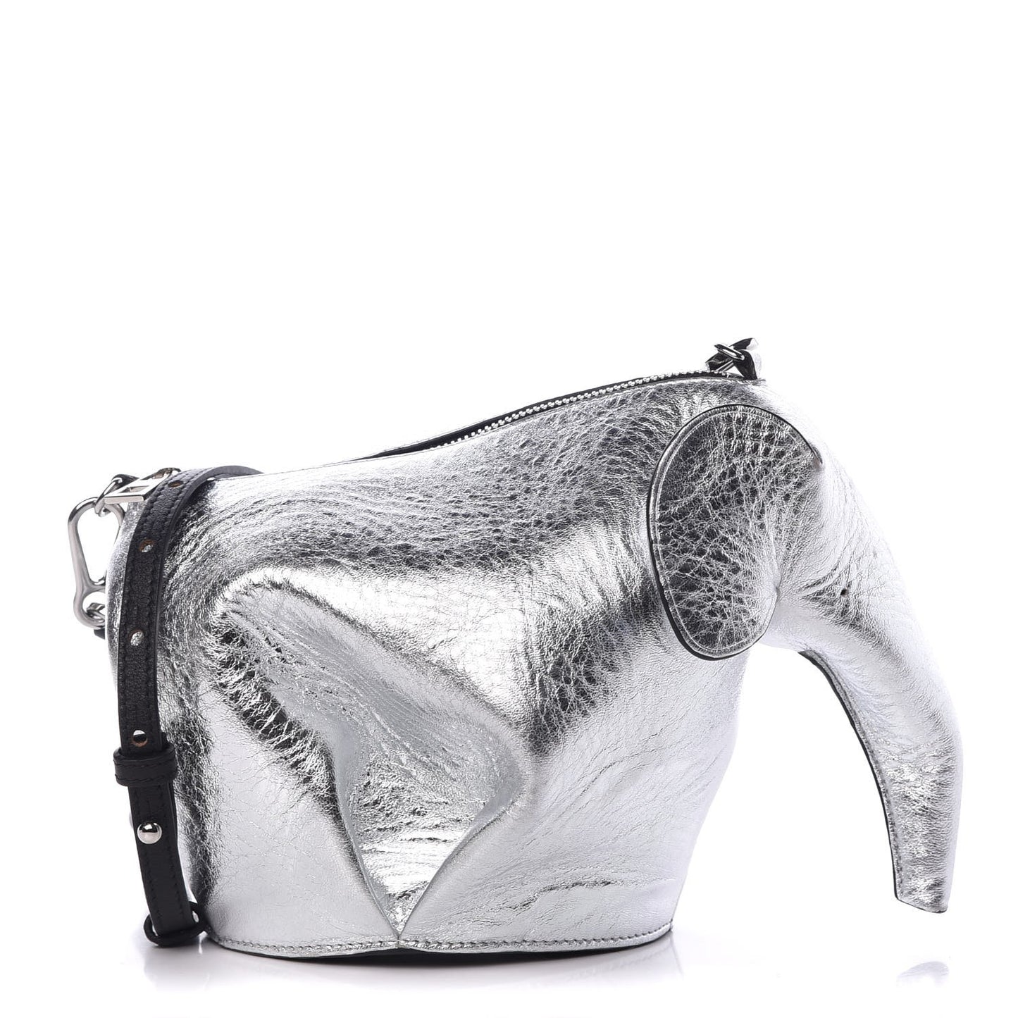 Metalic Calfskin Mini Elephant Crossbody Bag Silver