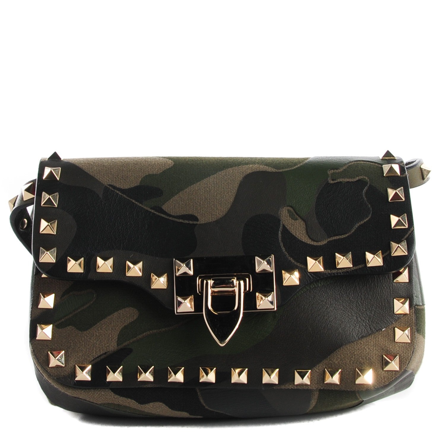 Valentino Garavani Nappa Canvas Camouflage Mini Rockstud Flap Saddle Crossbody Bag Safari 1 of 8