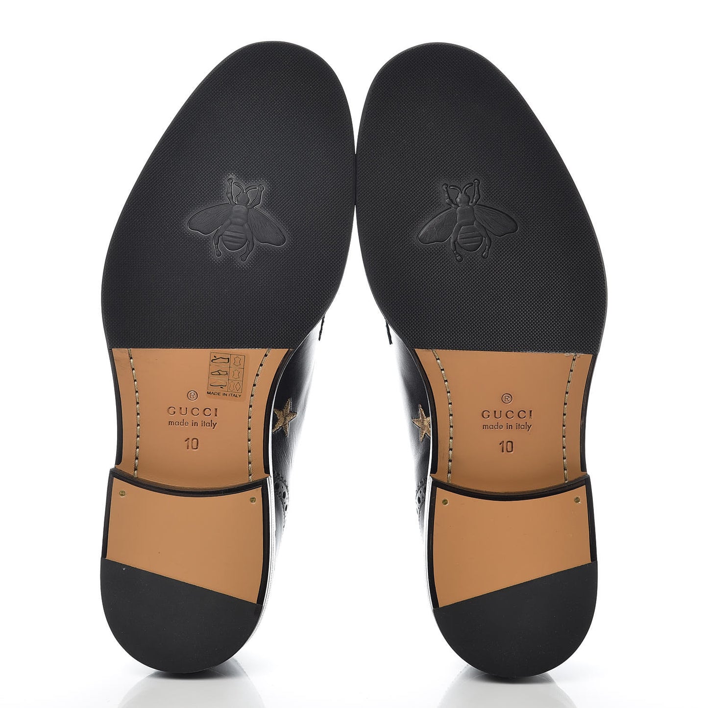Calfskin Bee Star Embroidered Mens Captoe Derby Loafers 10 Black