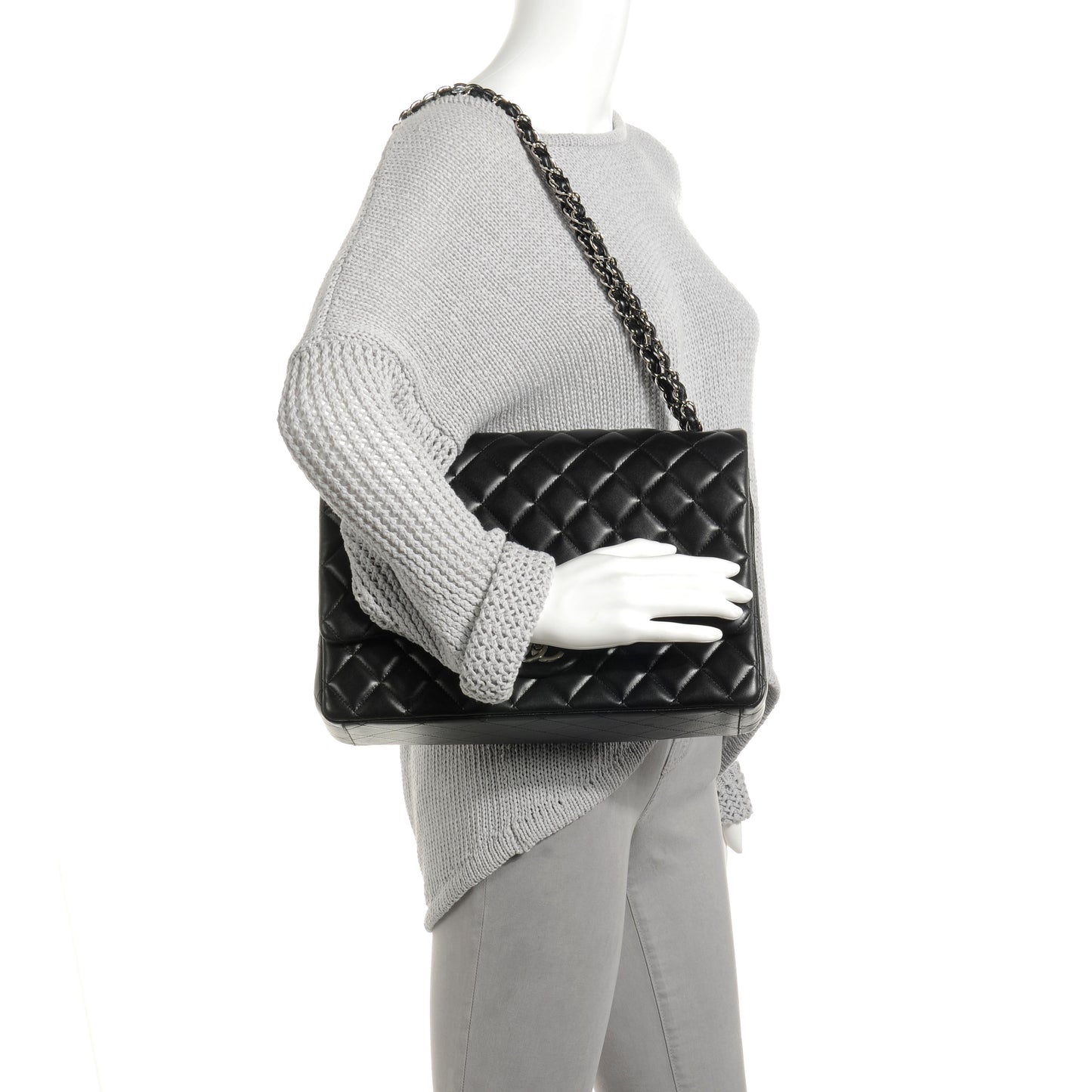 Lambskin Quilted Maxi Double Flap Black