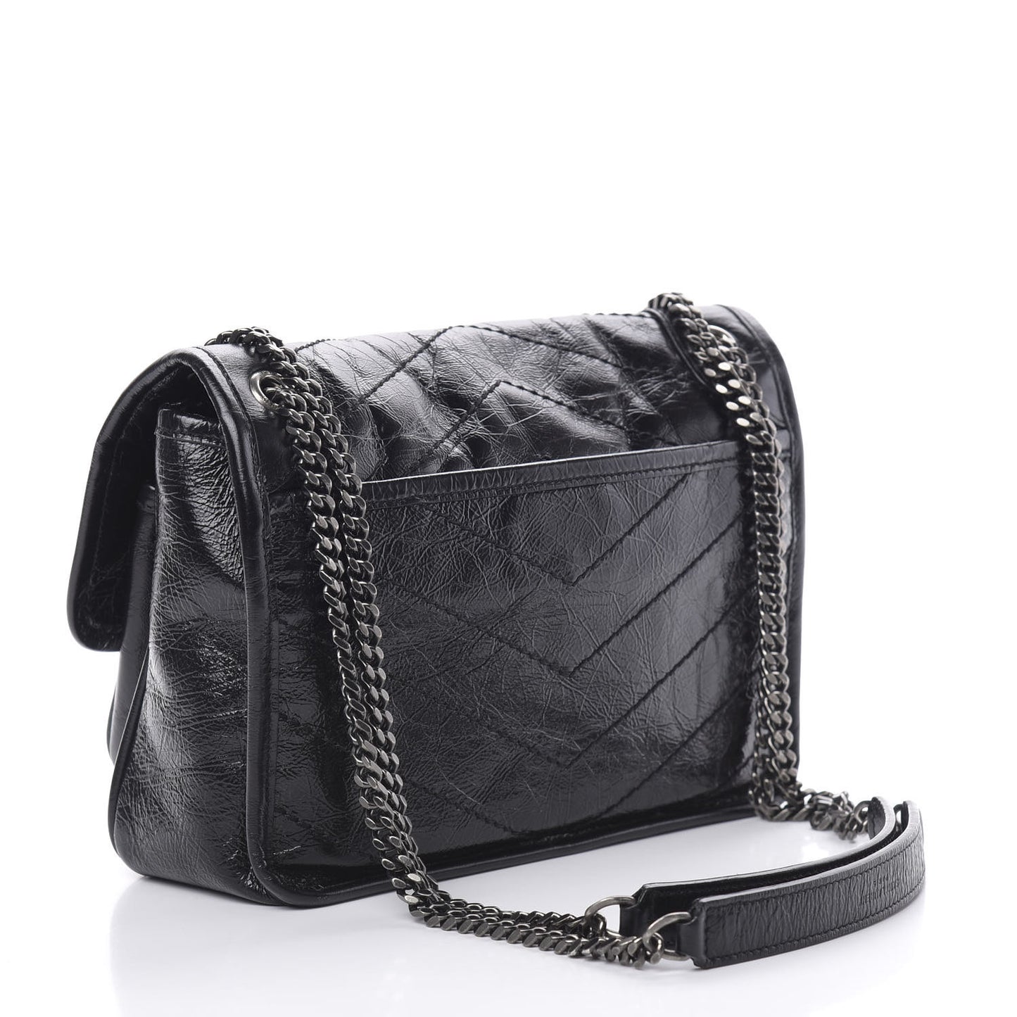 Crinkled Calfskin Matelasse Monogram Baby Niki Chain Satchel Black