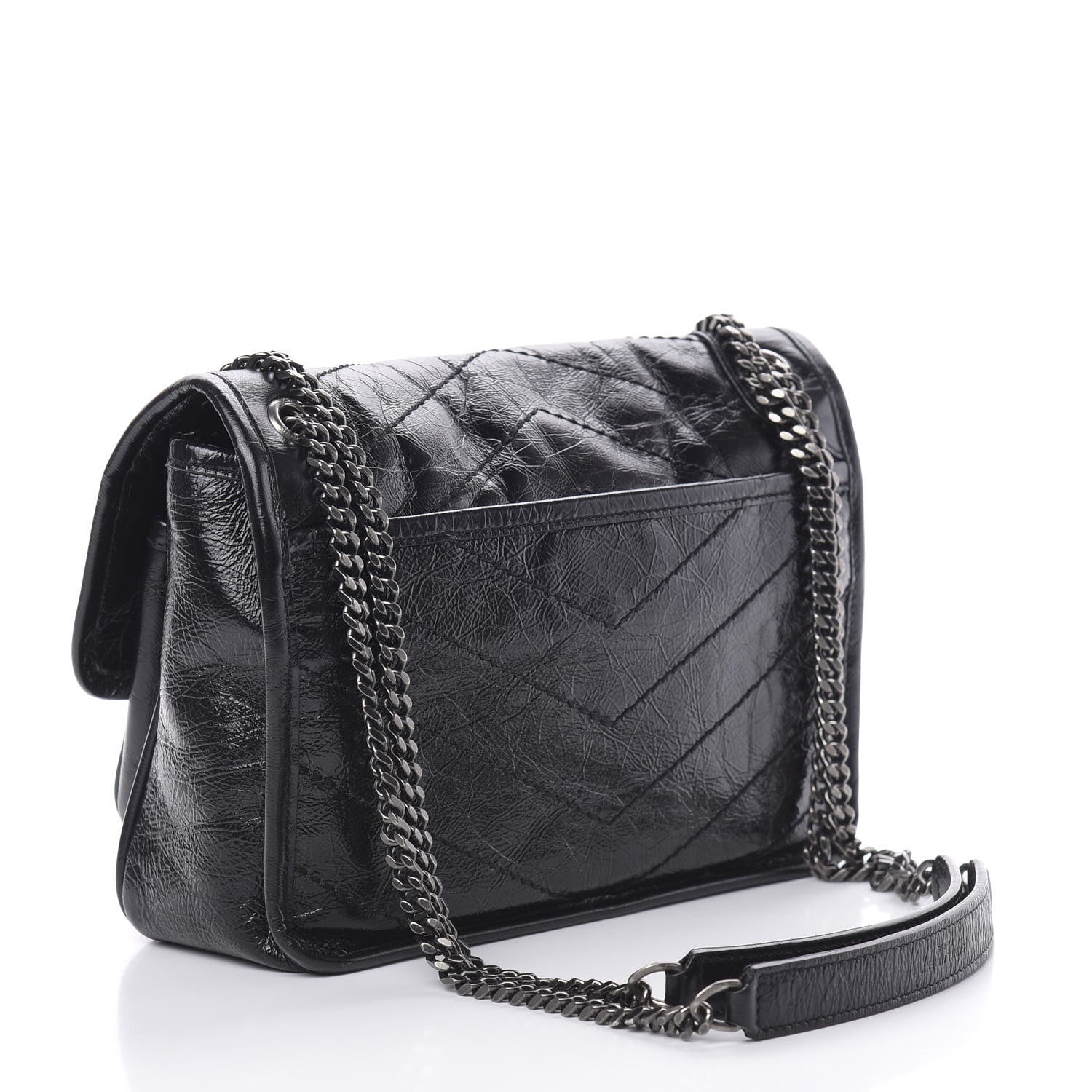 Saint Laurent Crinkled Calfskin Matelasse Monogram Baby Niki Chain Satchel Black 3 of 11