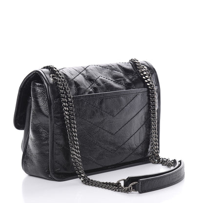 Saint Laurent Crinkled Calfskin Matelasse Monogram Baby Niki Chain Satchel Black 3 of 11