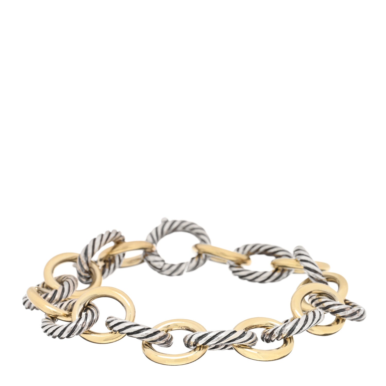 David Yurman Sterling Silver 18K Yellow Gold 12mm Medium Oval Link Bracelet 1 of 3