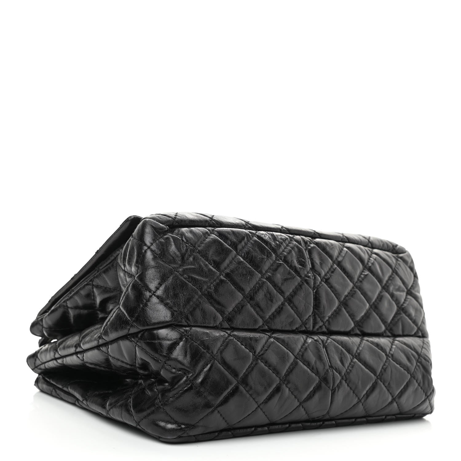 Chanel Metallic Aged Calfskin Quilted Reissue 2.55 Accordion Flap Black 4 of 10