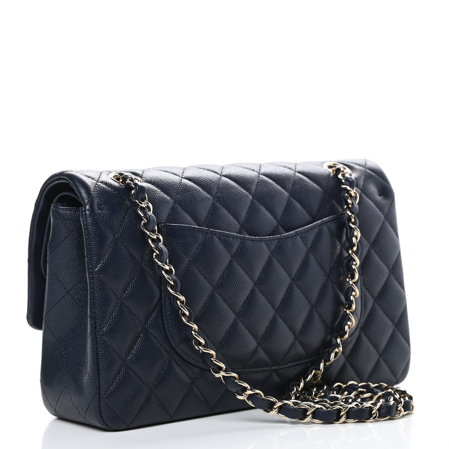 Caviar Quilted Medium Double Flap Navy