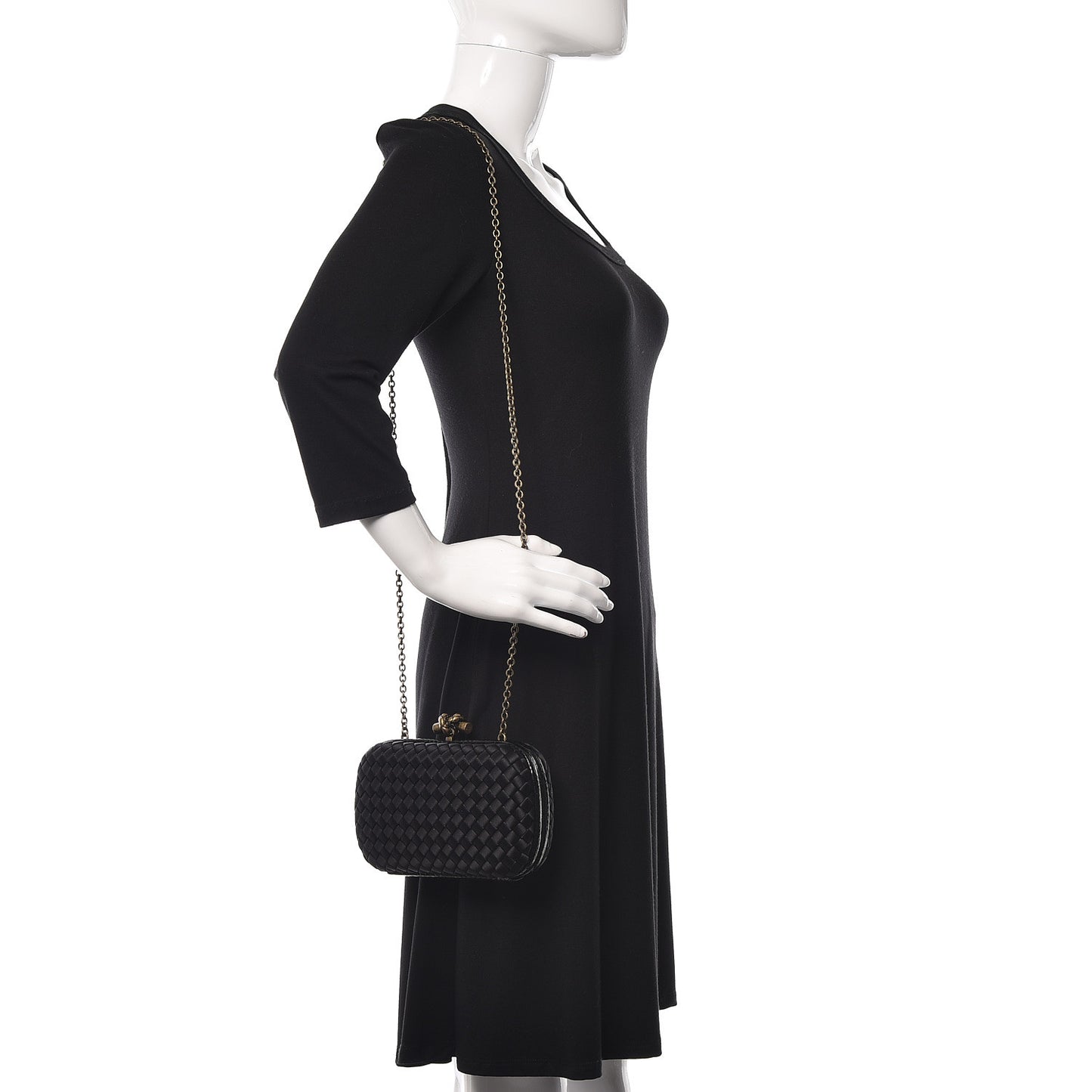 Satin Ayers Intrecciato Chain Knot Clutch Black