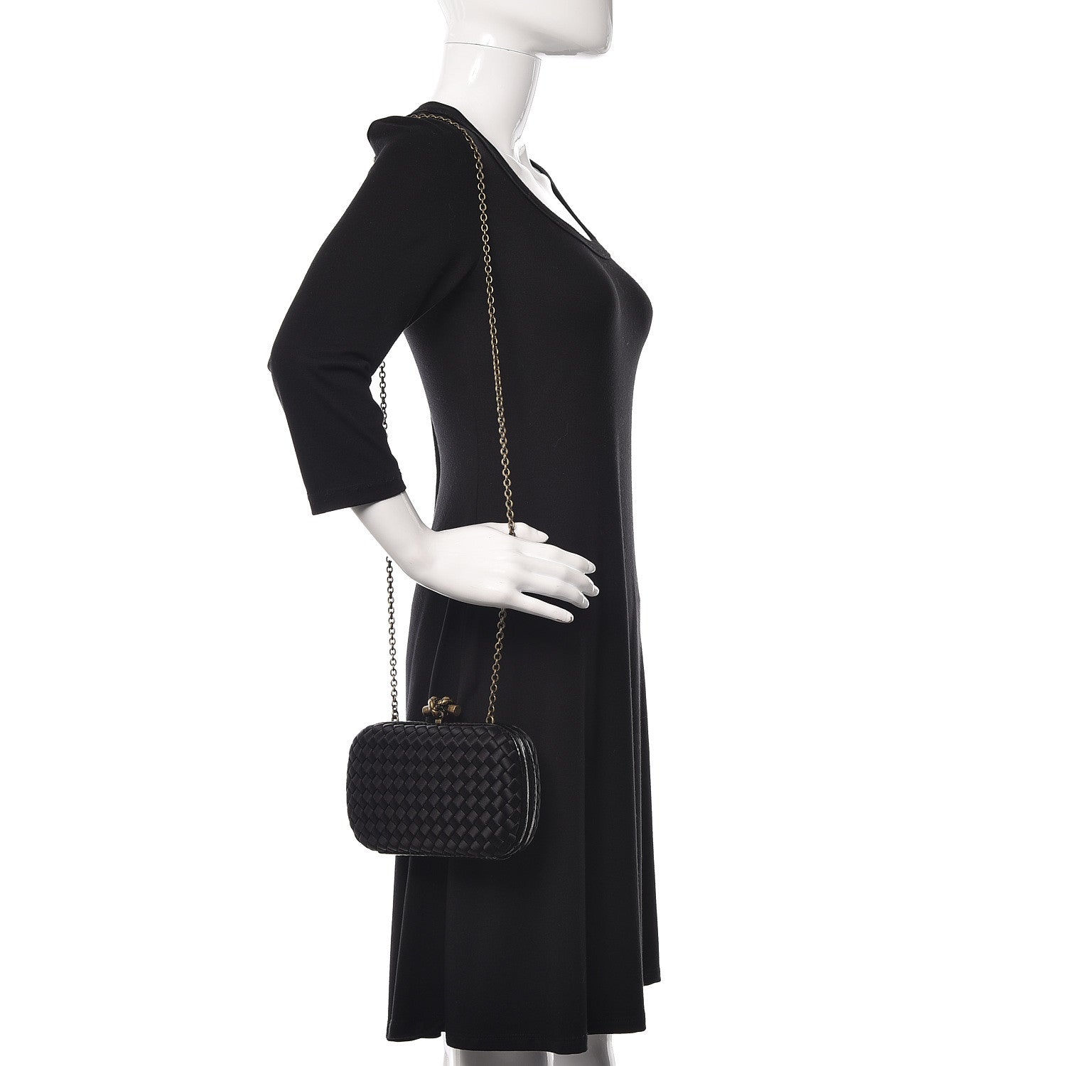 Bottega Veneta Satin Ayers Intrecciato Chain Knot Clutch Black 2 of 9