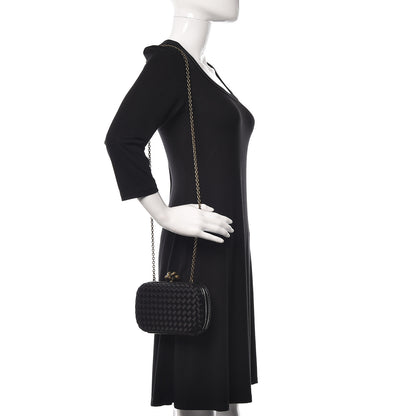 Bottega Veneta Satin Ayers Intrecciato Chain Knot Clutch Black 2 of 9