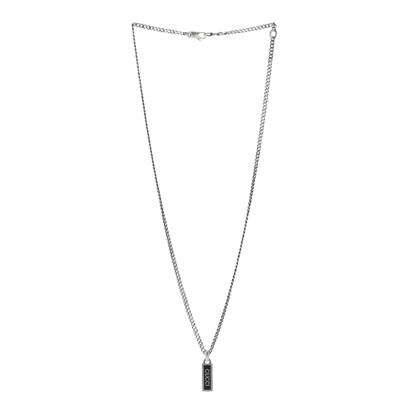 Sterling Silver Enamel Tag Pendant Necklace Black