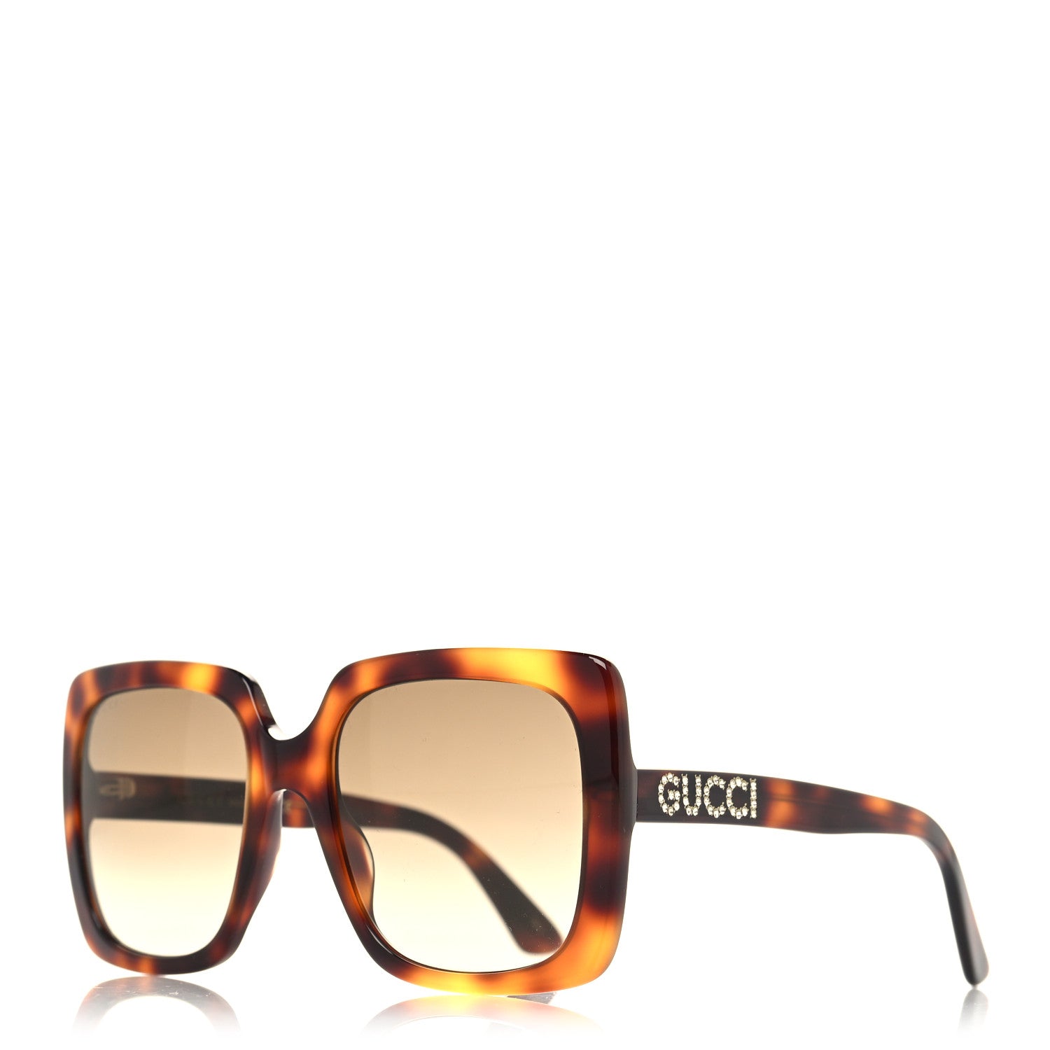 Gucci Acetate Square Frame Crystal Sunglasses GG 0418S Tortoiseshell 1 of 8