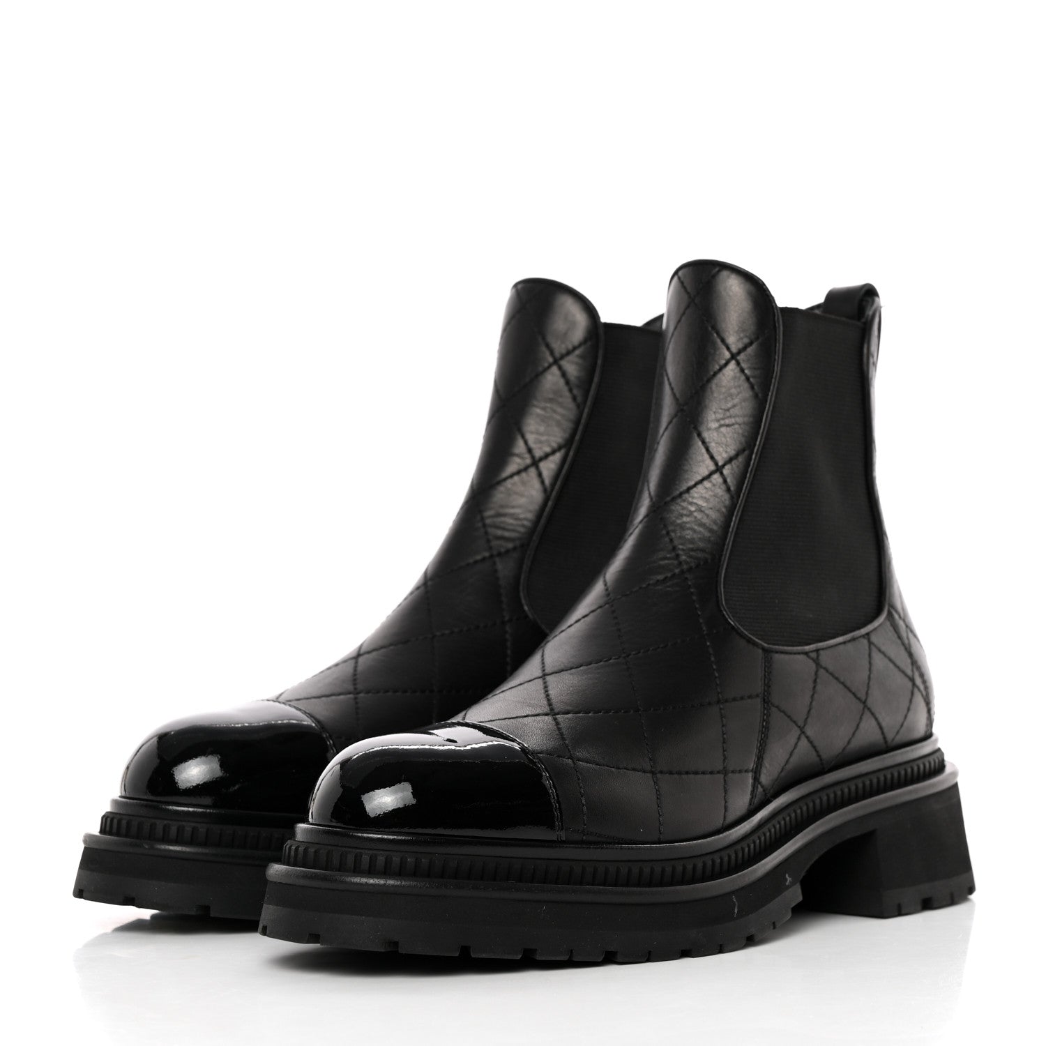Chanel Calfskin Patent Cap Toe Quilted Short Boots 39.5 Black 3 of 11