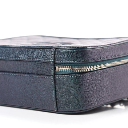 Chanel Iridescent Caviar Quilted Medium CC Filigree Vanity Case Dark Turquoise 7 of 10