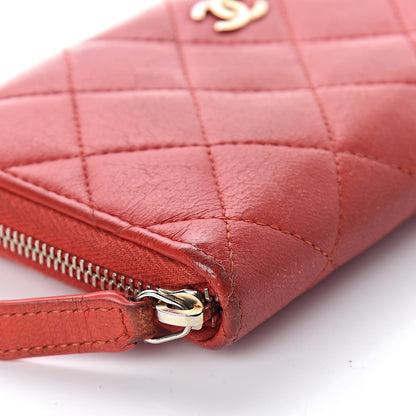 Chanel Lambskin Quilted Small Zip Around Wallet Red 10 of 13