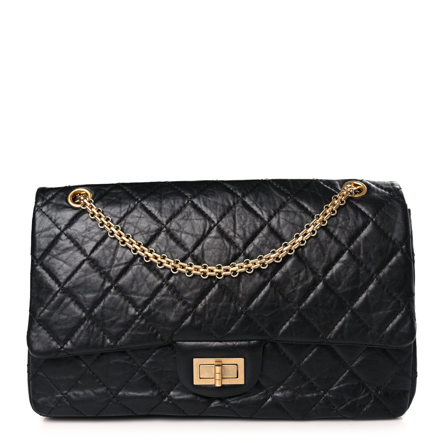Aged Calfskin Quilted 2.55 Reissue 227 Flap Black