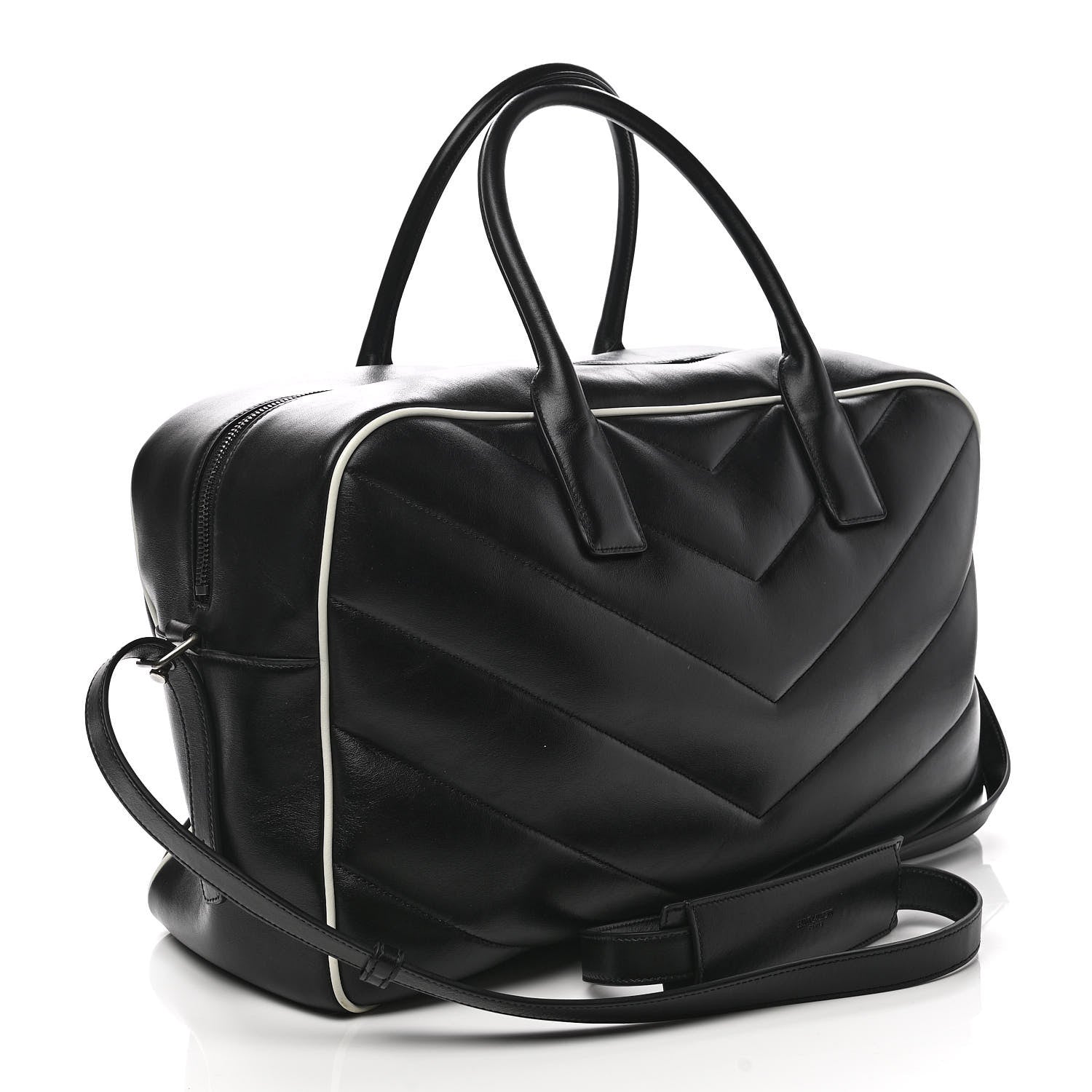 Saint Laurent Calfskin Medium Miles Logo Bowler Duffel Bag Black 3 of 10