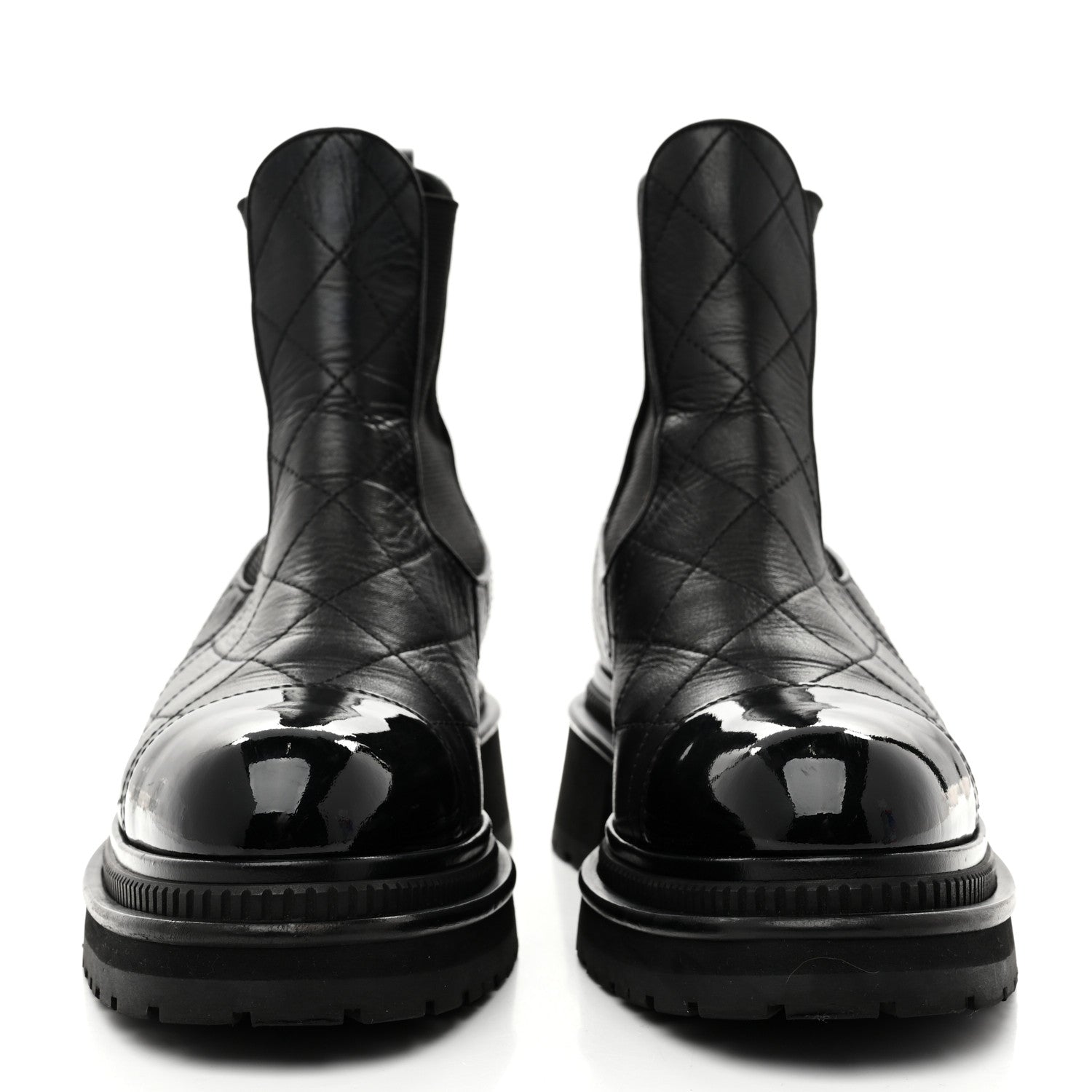 Chanel Calfskin Patent Cap Toe Quilted Short Boots 39 Black 3 of 9