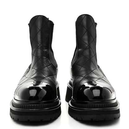 Chanel Calfskin Patent Cap Toe Quilted Short Boots 39 Black 3 of 9