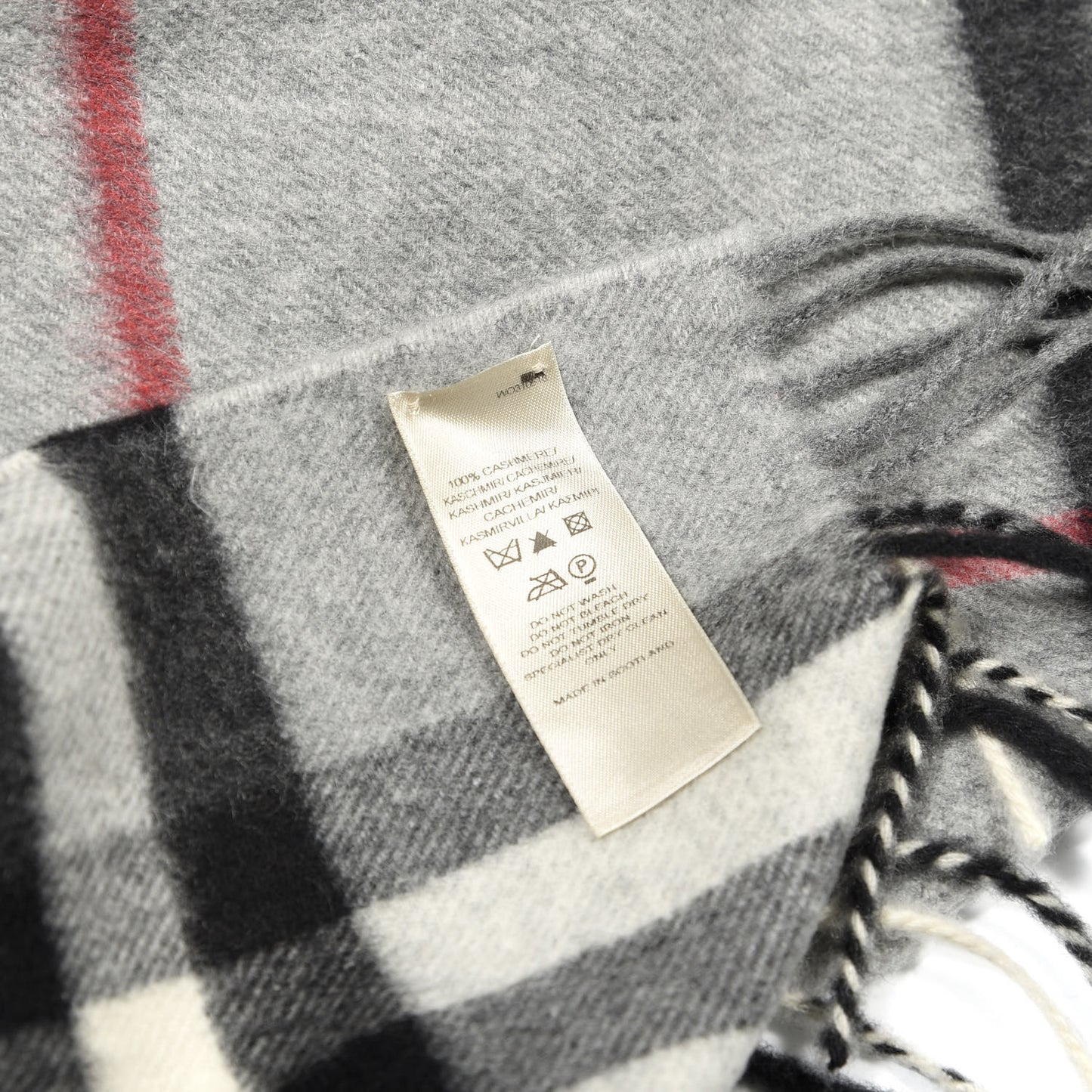 Cashmere Giant Check Fringe Scarf Grey