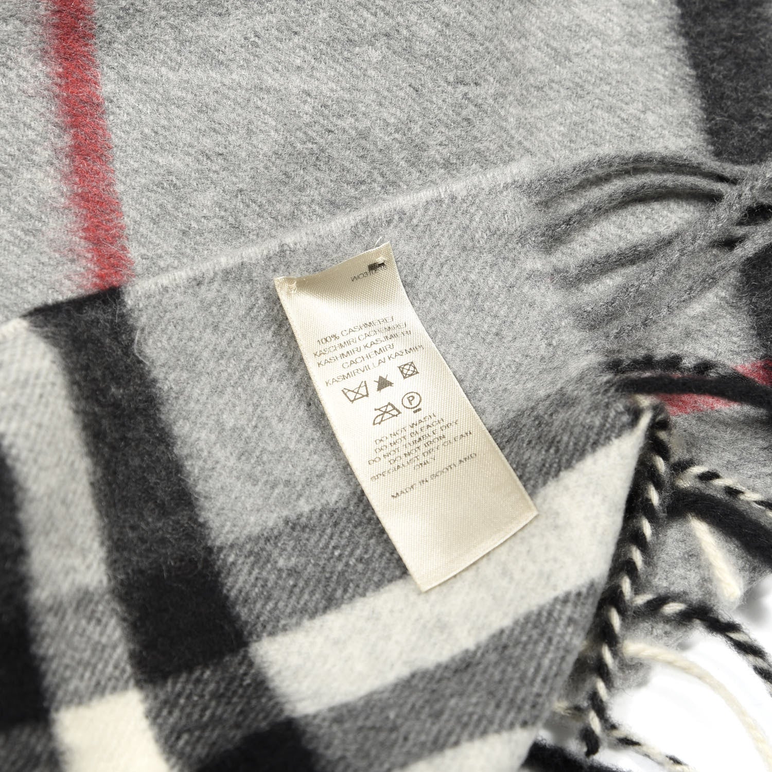 Burberry Cashmere Giant Check Fringe Scarf Grey 3 of 4