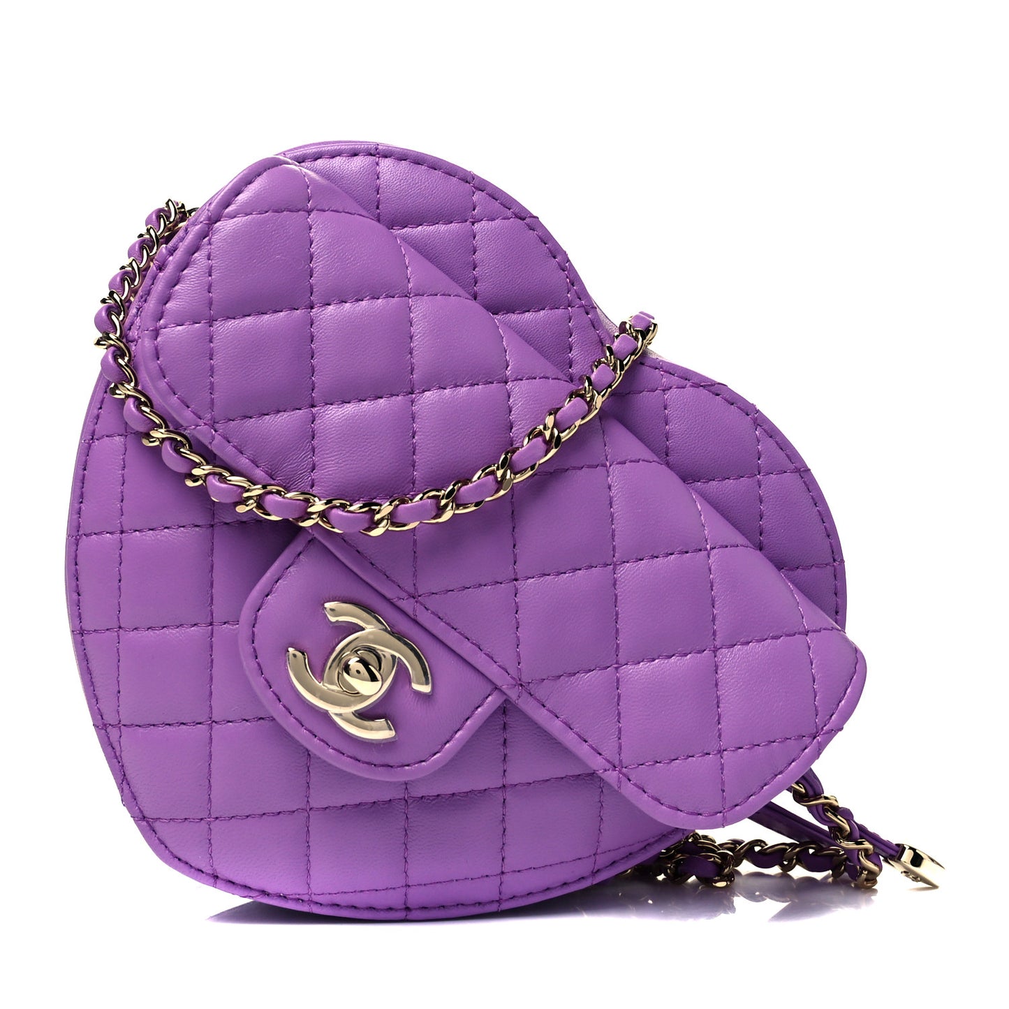 Lambskin Quilted CC In Love Heart Bag Purple