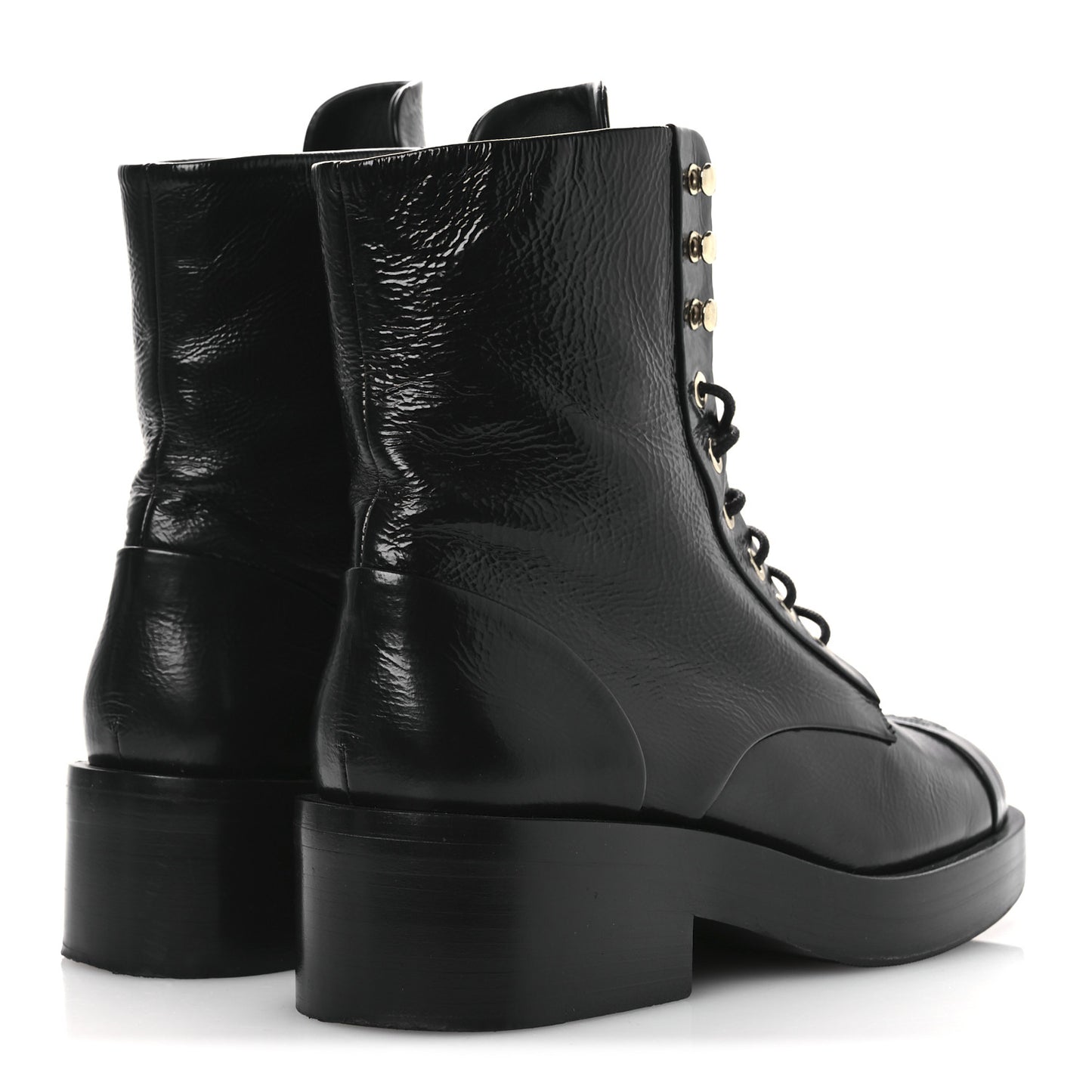 Shiny Goatskin Cap Toe Combat Boots 39.5 Black