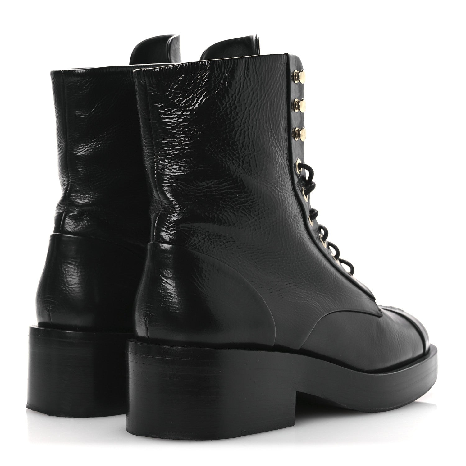 Chanel Shiny Goatskin Cap Toe Combat Boots 39.5 Black 5 of 11