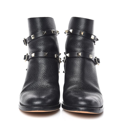 Valentino Garavani Pebbled Calfskin Rockstud Double Buckle 70mm Block Heel Ankle Boots 36.5 Black 2 of 11