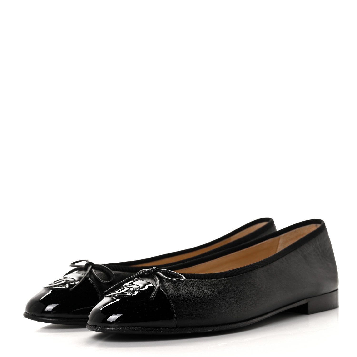 Chanel Lambskin Patent Cap Toe Ballerina Flats 38.5 Black 3 of 9