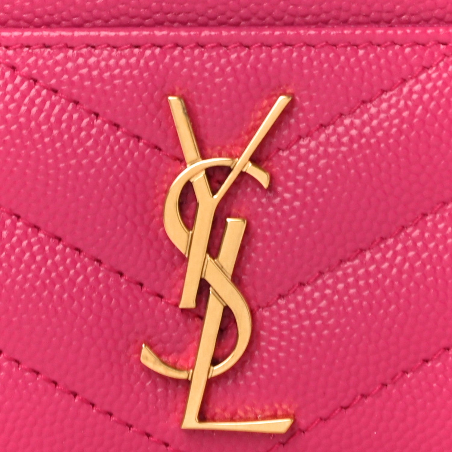 Saint Laurent Grain De Poudre Matelasse Chevron Monogram Credit Card Case Fresh Fuxia 8 of 11