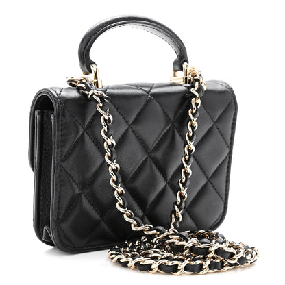 Chanel Lambskin Quilted Top Handle Flap Coin Purse With Chain Black 3 of 12