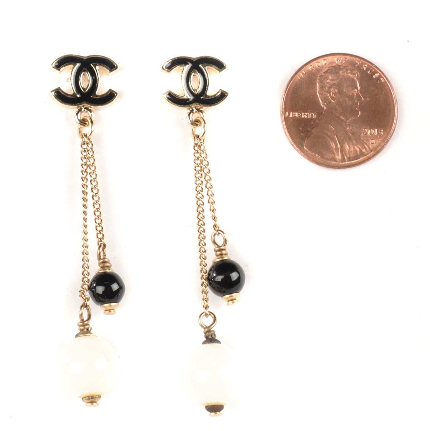 Chanel Enamel Beaded CC Drop Earrings Black Gold 2 of 4
