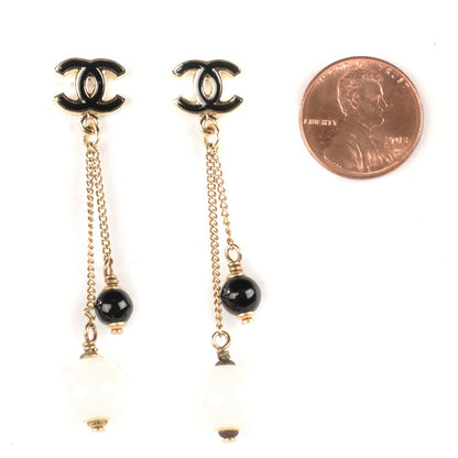 Chanel Enamel Beaded CC Drop Earrings Black Gold 2 of 4