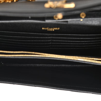 Saint Laurent Grain De Poudre Matelasse Chevron Monogram Chain Wallet Black 5 of 10