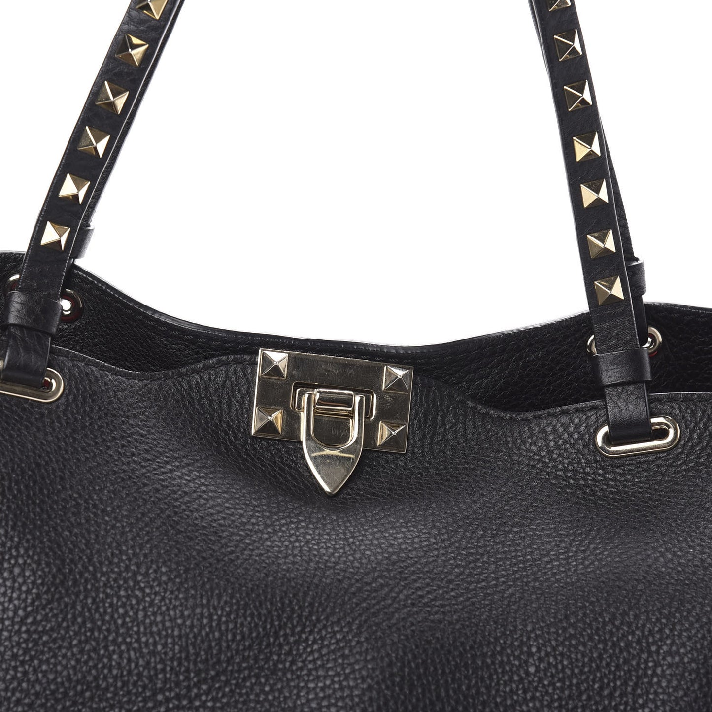 Pebbled Calfskin Medium Rockstud Tote Black