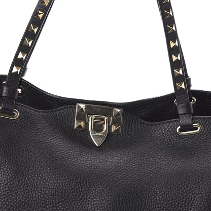 Valentino Garavani Pebbled Calfskin Medium Rockstud Tote Black 9 of 9