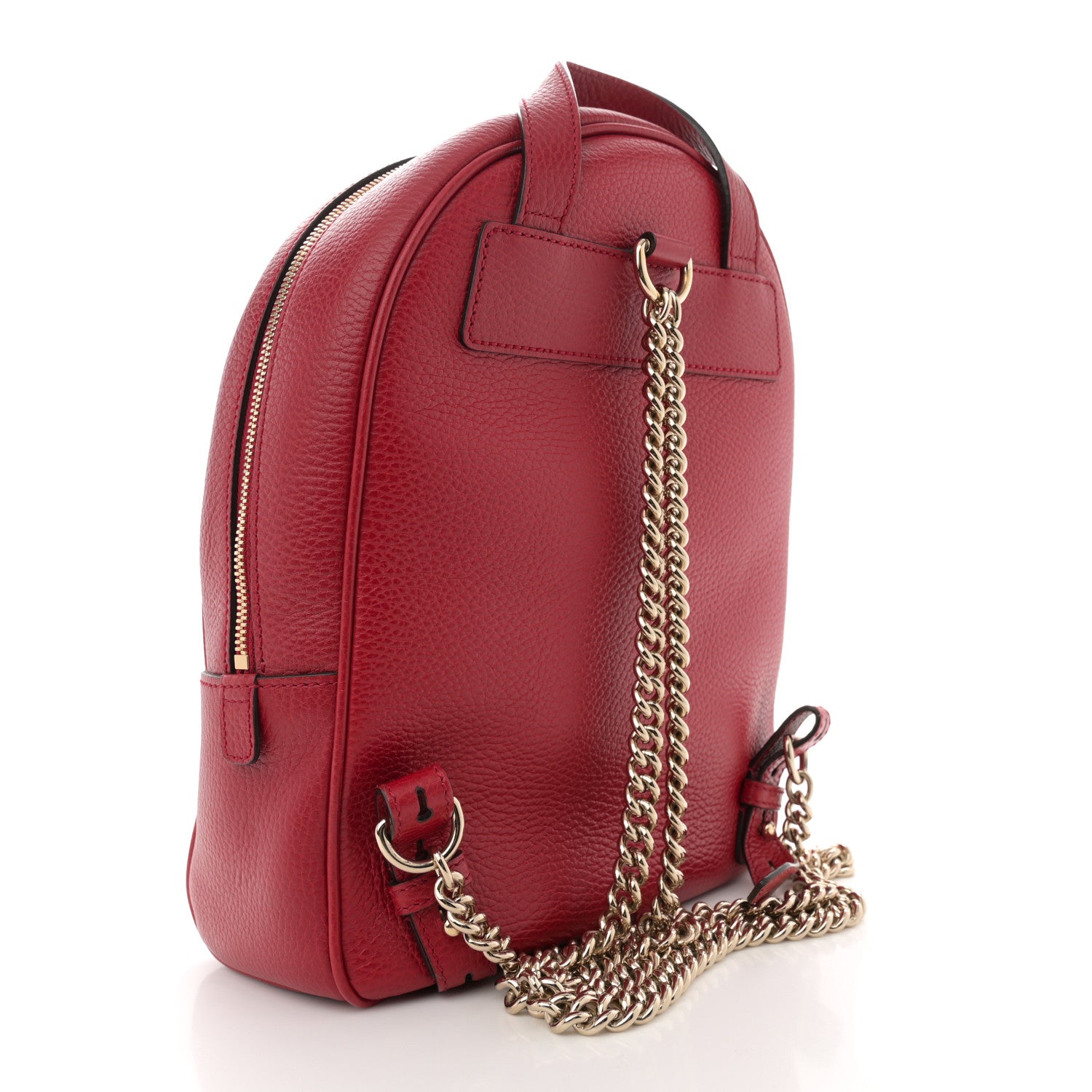 Gucci Pebbled Calfskin Soho Chain Backpack Hibiscus Red 3 of 12