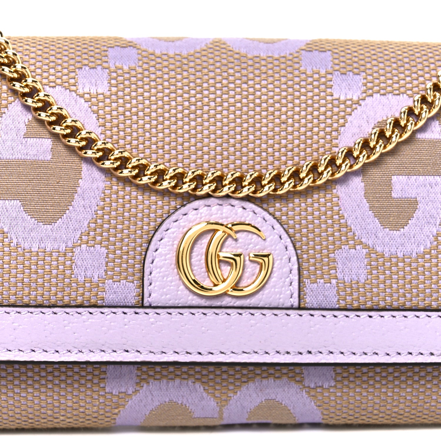 Gucci Monogram Jumbo GG Textured Dollar Calfskin Ophidia Continental Wallet On Chain Beige Lapis 8 of 11