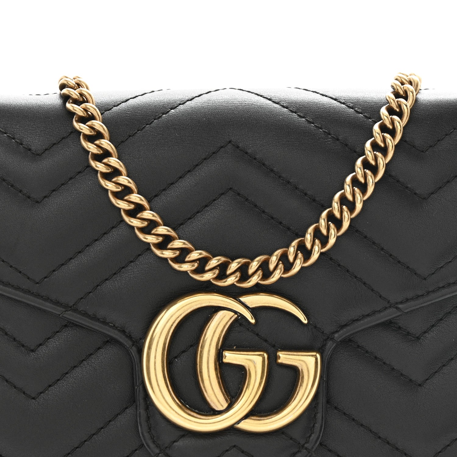 Gucci Calfskin Matelasse GG Marmont Chain Wallet Black 10 of 13