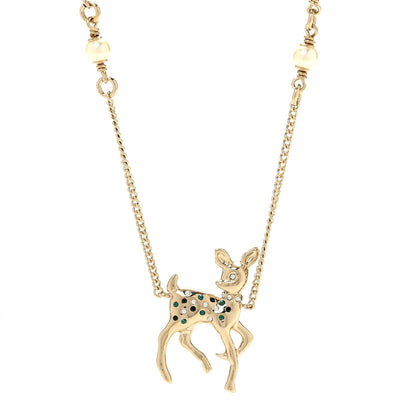 Chanel Pearl Crystal CC Deer Long Necklace Gold Green 4 of 5
