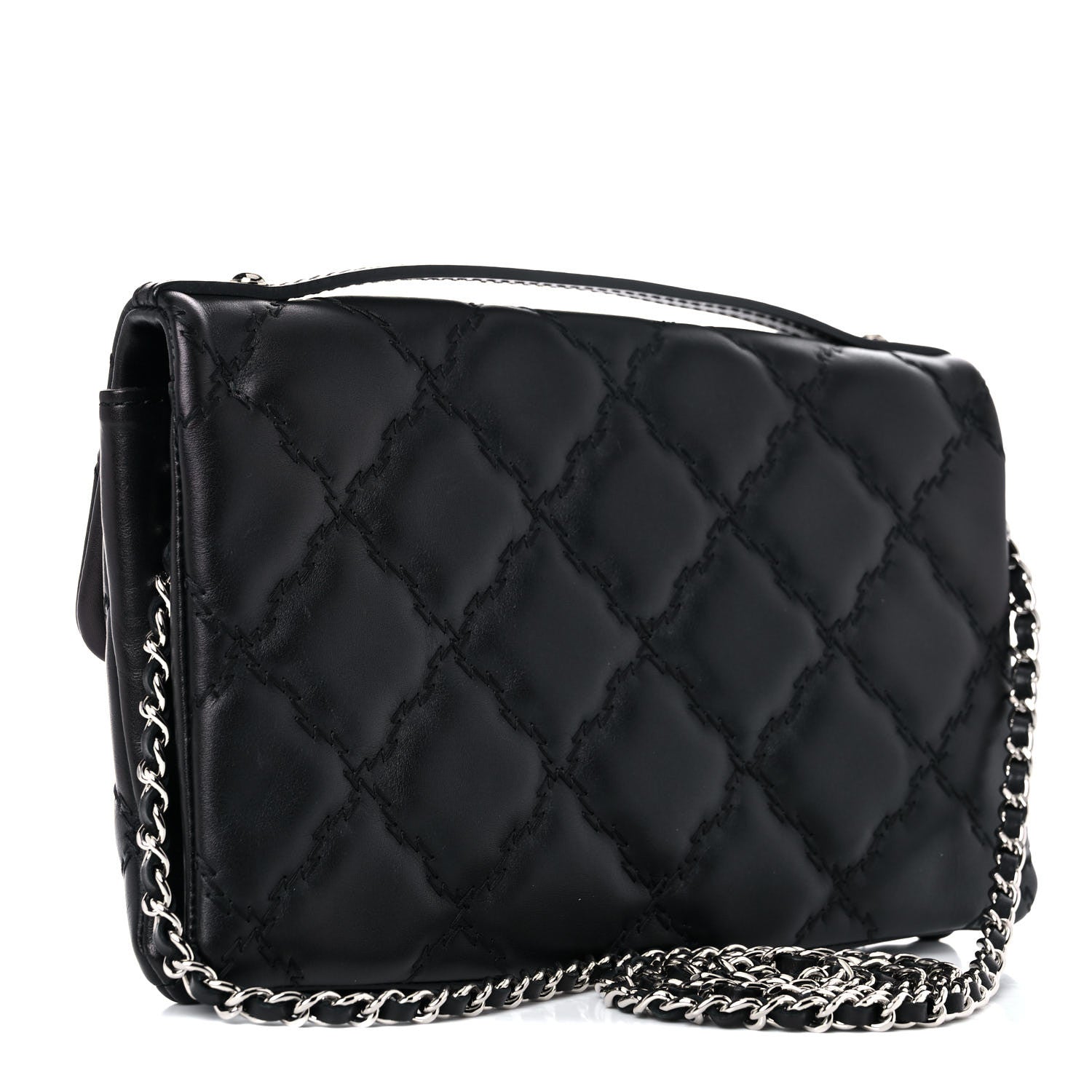 Chanel Calfskin Quilted Double Stitch Hamptons Clutch with Chain Black 2 of 13