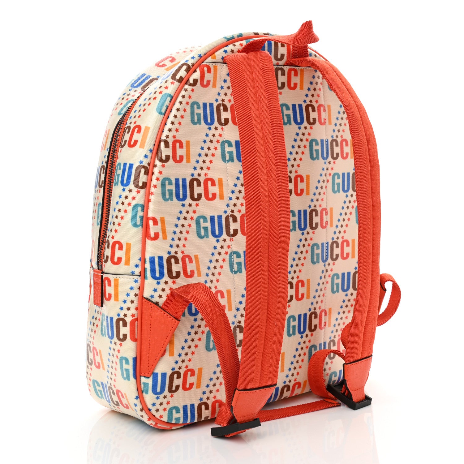 Gucci Coated Canvas Logo Star Print Childrens Dome Backpack Beige Multicolor Vibrant Orange 3 of 10