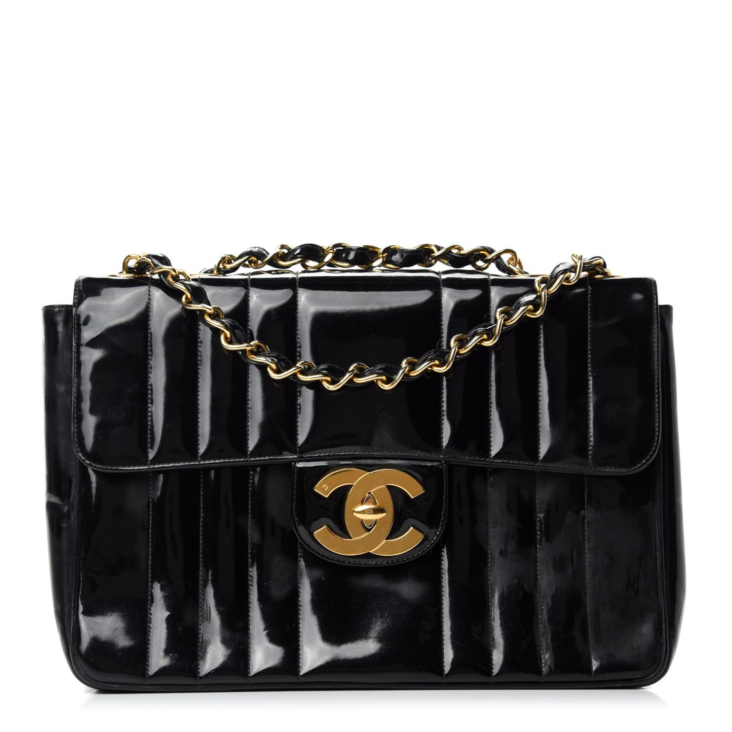 Patent Vertical Quilted Jumbo Single Flap Black