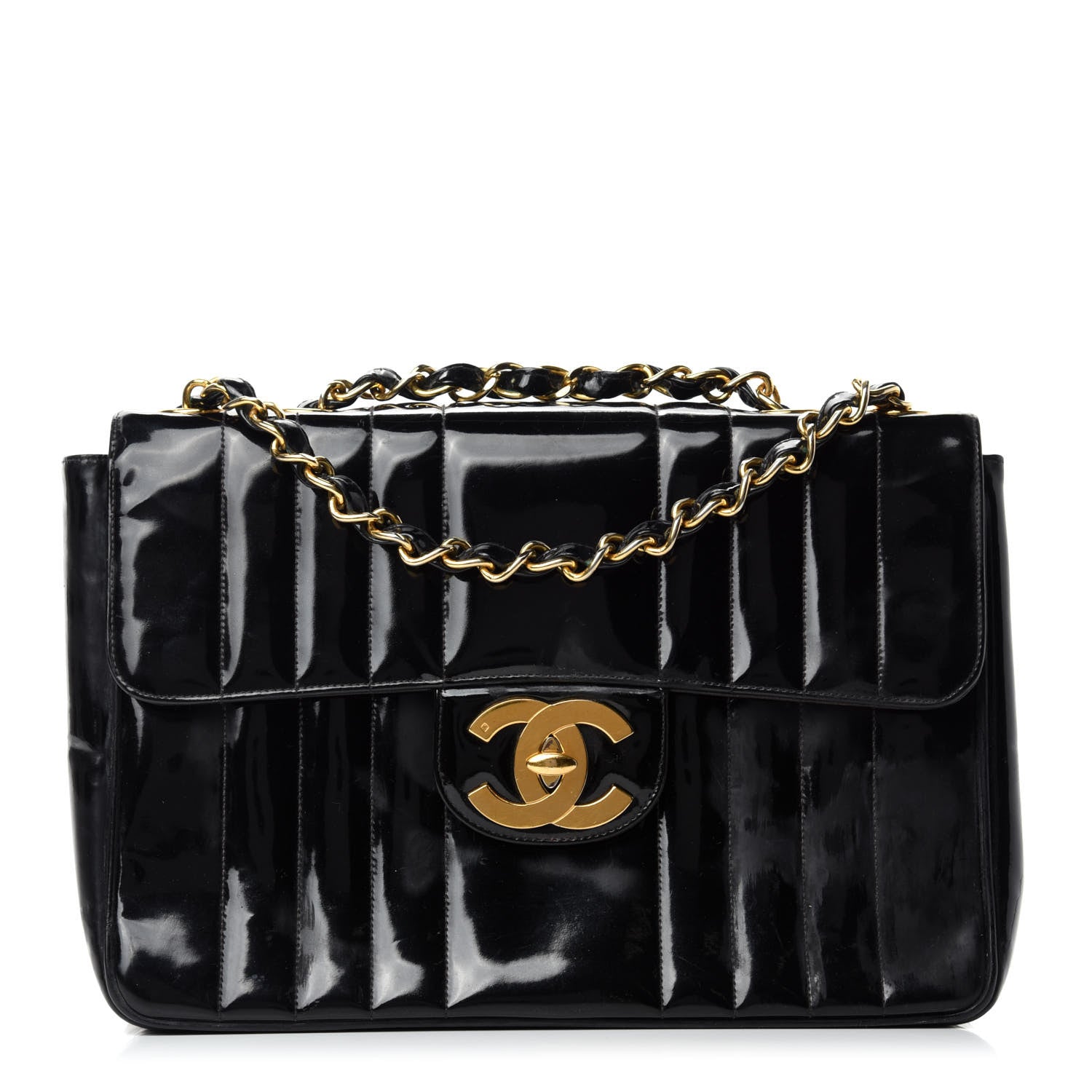 Chanel Patent Vertical Quilted Jumbo Single Flap Black 1 of 17